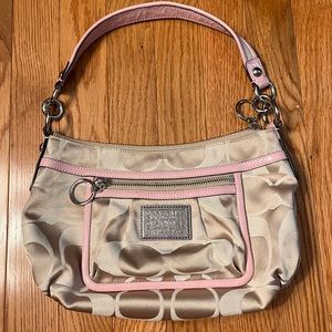 Coach Poppy Op Art Sateen Shoulder Bag w/ Pink Leather Strap/Front Pocket #14562